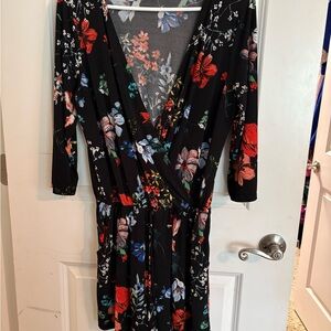 Kaileigh Black and Red Long Floral Wrap Romper.